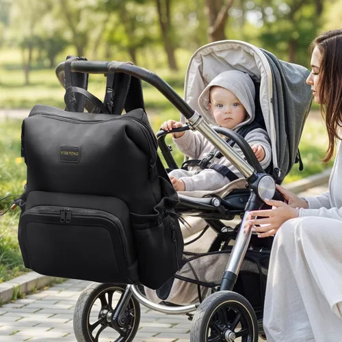 Vista 2 de miss fong Mochila para pañales – Bolsa de pañales para bebé, bolsa de neopreno, mochila de neopreno de gran capacidad con cambiador de pañales