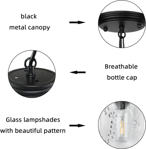 Vista 3 de Accesorios de Luz de Tarro de Albañil de Vidrio - Luz Colgante de Techo Individual de 1 Luz Montaje Empotrado - Luces de Granja de Estilo Rústico