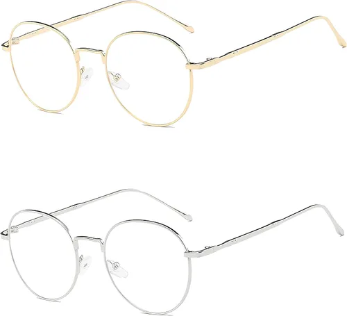 Vista 2 de Gafas de bloqueo de luz azul para mujer, estilo vintage, con montura redonda, de metal, lentes retro para mujeres y hombres