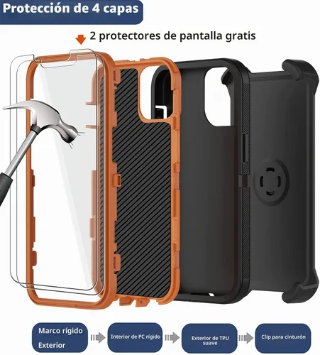 Vista 3 de Funda para iPhone 13 Pro Max con Clip para Cinturón, 2 x Protector de Pantalla, Protección contra Caídas de Grado Militar, Servicio Pesado, Cuerpo