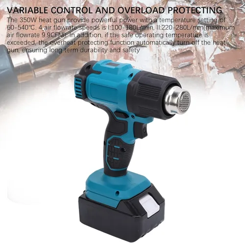 Vista 5 de Pistola de calor inalámbrica con pantalla LCD, pistola de calor alimentada por batería para manualidades, envoltura retráctil, con modo de memoria