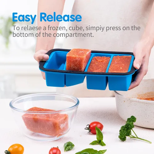 Vista 3 de Aichoof Bandejas de congelación de cubo de silicona extra grandes con tapa de silicona para guardar sopas, recipiente de silicona para caldo, salsa