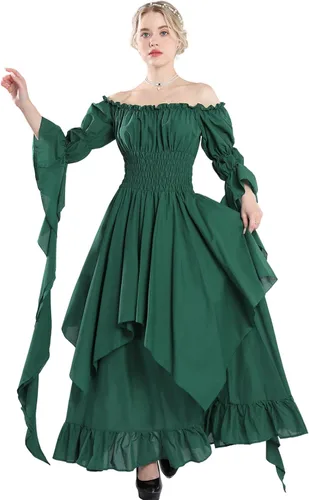 Vista 10 de Vestido renacentista para mujer, vestido victoriano, vestido de novia de Beige