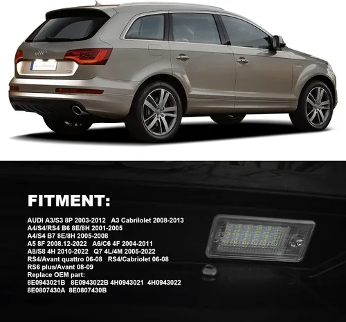 Vista 4 de litzland Luces LED para matrícula, compatibles con Audi A3 S3 A4 S4 A6 S6 A8 S8 Q7 RS4 lente transparente, lámpara LED para matrícula, paquete de 2