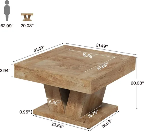 Vista 2 de Tribesigns - Mesa de café cuadrada, mesa de centro de madera para sala de estar, mesa de acento moderna de 31.5" para cóctel y té, natural