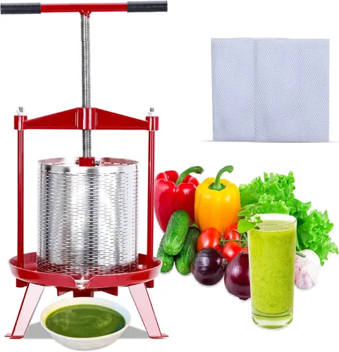Vista 8 de Prensa de frutas y vino de acero inoxidable de 1.32 galones, prensa manual con mango en T, estructura triangular estable para exteriores y cocina