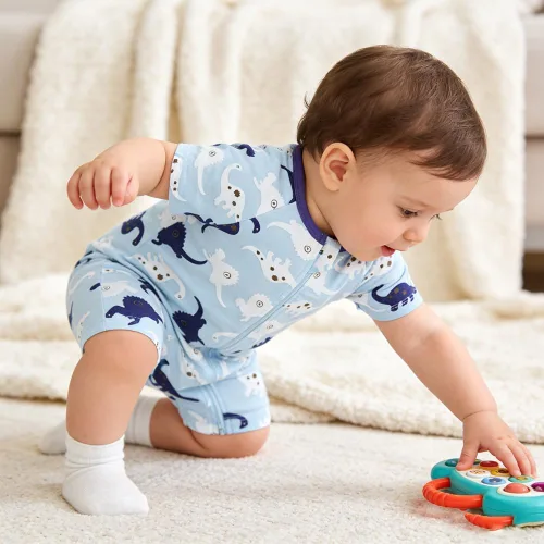 Vista 2 de MYGBCPJS Pijama de algodón de manga corta para bebés, niños y niñas, con cremallera, trajes de verano