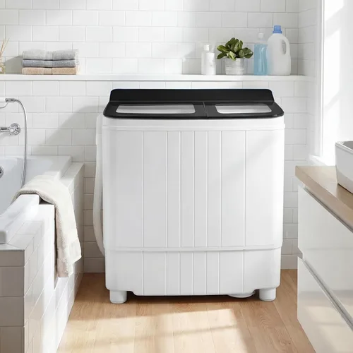 Vista 2 de COSTWAY Lavadora portátil de 18 libras con bomba de drenaje incorporada Negro+Blanco