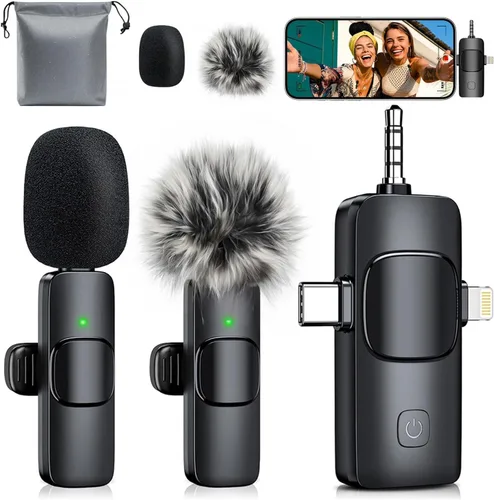 Vista 12 de MENERESAS Mini micrófono 3 en 1 para iPhone: Micrófonos Lavalier inalámbricos para iOS/Android/Cámara - Micrófono de solapa con reducción de ruido