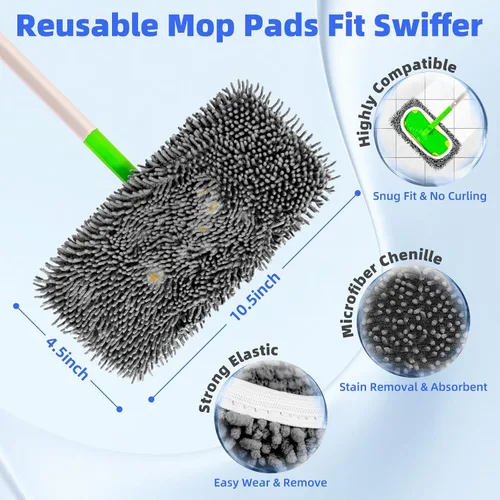 Vista 3 de Reusable Microfiber Mop Pads Compatible with Sweeper Mop,Wet pad Refills Chenille - Gris