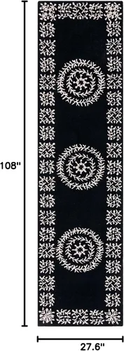 Vista 2 de SAFAVIEH Empire Collection - Alfombra de pasillo, 2 pies 3 pulgadas x 9 pies, negro y marfil, lana de medallón hecha a mano, ideal para zonas
