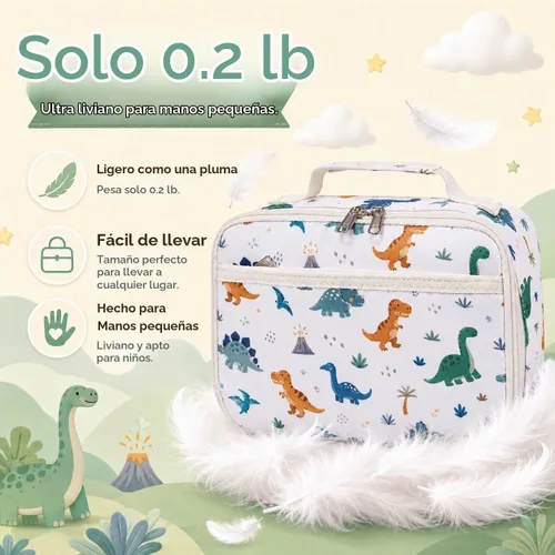 Vista 9 de LOIDOU Lonchera para niños y niñas, bolsa térmica con aislamiento térmico y reutilizable, para viajes escolares (dinosaurio)
