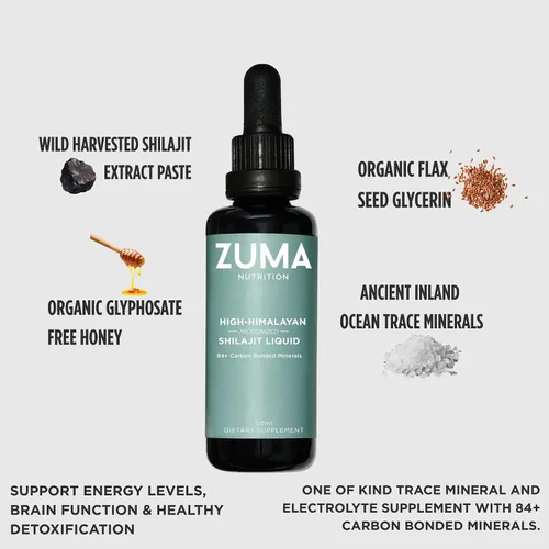 Vista 4 de Zuma Nutrition Tónico líquido Shilajit del Himalaya, vegetariano, hecho con shilajit silvestre y minerales oceánicos, suplemento mineral para apoyo