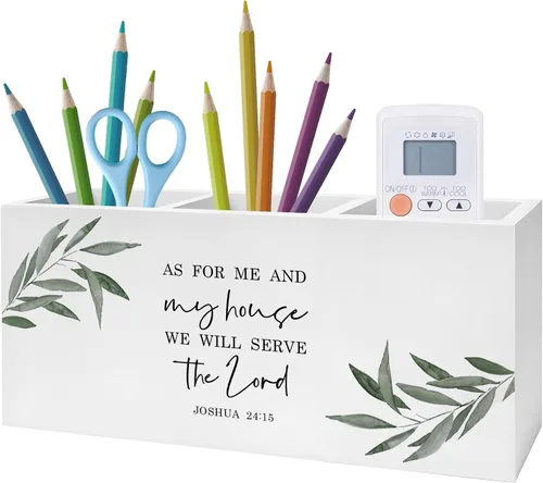 Vista 9 de Soporte Inspirador Floral para Bolígrafos y Lápices con Versículos Bíblicos, Decoración Cristiana para Oficina en Casa, Organizador de Bolígrafos
