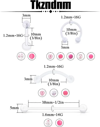 Vista 3 de Piercing de labios de plástico transparente/rosa/morado para cejas, sonriente industrial, joyería para cartílago, hélix, tragus daith, aretes