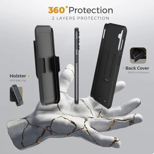 Vista 6 de MOTIVE Funda diseñada para Samsung Galaxy A14 5G con clip para cinturón, funda con clip para Samsung A14, funda protectora delgada y resistente a