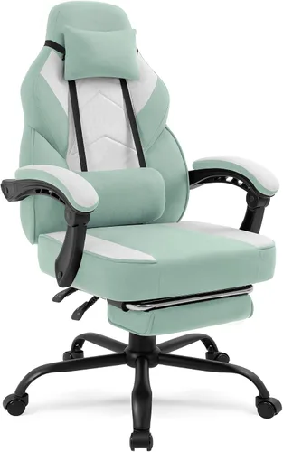 Vista 11 de Gaming Chair with Footrest Fabric Gaming Chair for Adults with Massage Lumbar Support, High Back Ergonomic Computer Chair, Pocket Spring Cushion