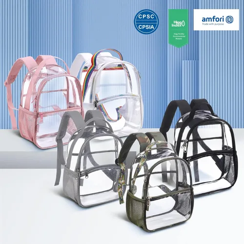 Vista 7 de Mochila de plástico transparente aprobada para estadios, perfecta para el trabajo, escuela, viajes, Gris, Compacto