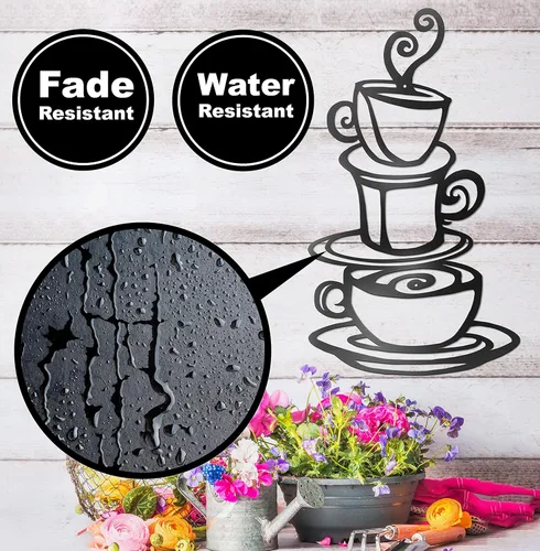 Vista 5 de Vivegate Decoraciones de café - Decoración de pared de metal de 15 x 9 pulgadas para cafeterías y cocina