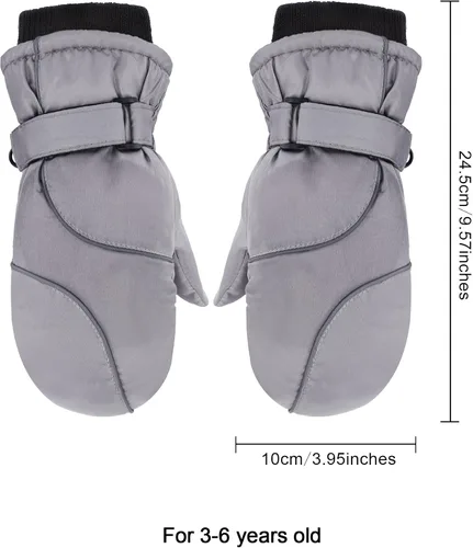 Vista 3 de Boao Snow Mittens Winter Ski Mittens Waterproof Warm Cotton-Lined Gloves for Kids