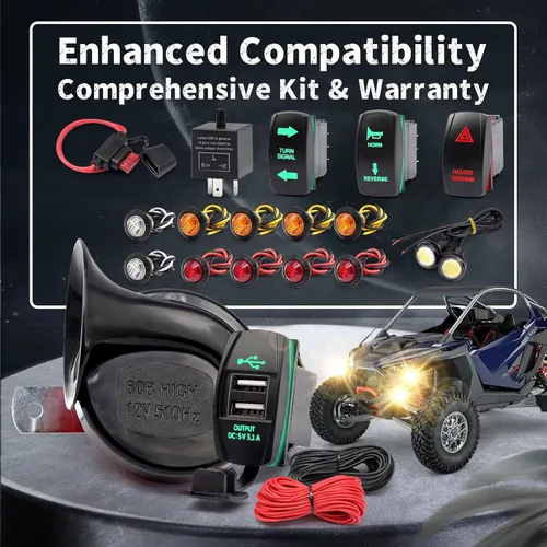 Vista 7 de Kit universal de bocina de señal de giro para ATV, UTV, kit legal de calle para UTV ROV, ATV, golf, SXS, coche con interruptor basculante, 2