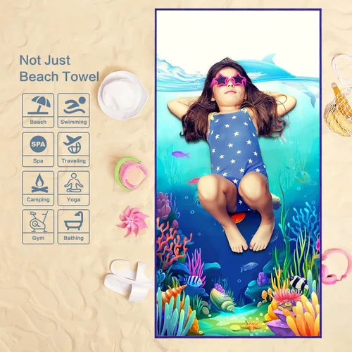 Vista 7 de Vimorco Toalla de playa para gatos, divertida toalla de playa con diseño de delfín y medusas, mezcla de algodón, toalla de campamento de terciopelo