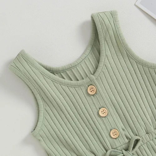 Vista 5 de TheFound Mameluco de verano para niña pequeña, ropa acanalada, overol con botones, 0-5T