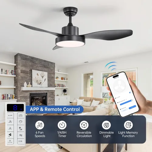 Vista 7 de Sofucor Ventilador de techo de 47 pulgadas con luces de montaje empotrado, modernos ventiladores de techo para exteriores con control remoto, 3CCT