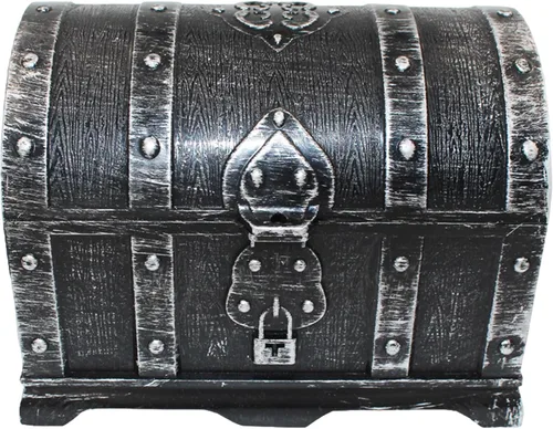 Vista 15 de Cofre del tesoro pirata para niños: pequeña caja del tesoro con cerradura y llave, caja de colección vintage de plástico para almacenamiento