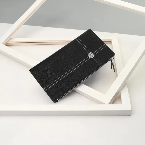 Vista 5 de Pomelo Best Cartera para mujer con bloqueo RFID, de piel auténtica, con múltiples tarjetas de crédito, gran capacidad, con cremallera alrededor