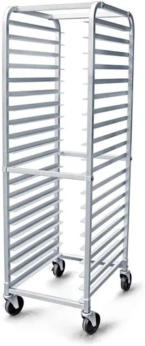 Vista 2 de New Star 36527 soporte con divisores para 20 charolas de cocina, de aluminio, de 26" x 20" x 69".