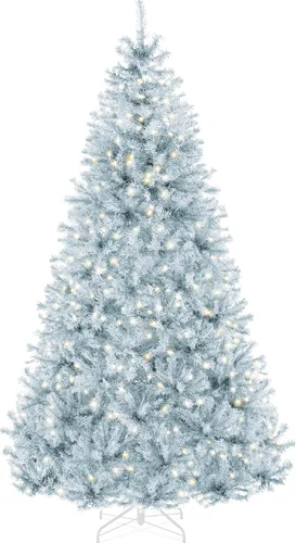 Vista 20 de Best Choice Products Árbol de Navidad azul bebé preiluminado de 6 pies, decoración navideña artificial completa con 947 puntas de rama, 250 luces