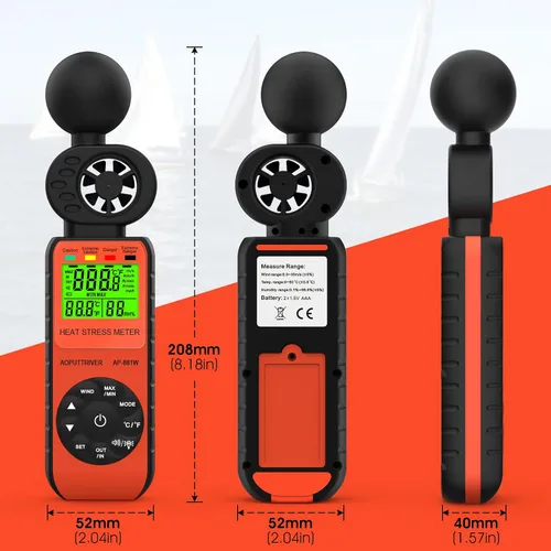Vista 2 de Anemómetro medidor de estrés por calor, termómetro de globo de bombilla húmeda para exteriores WBGT para velocidad del viento/humedad/alarma WBGT