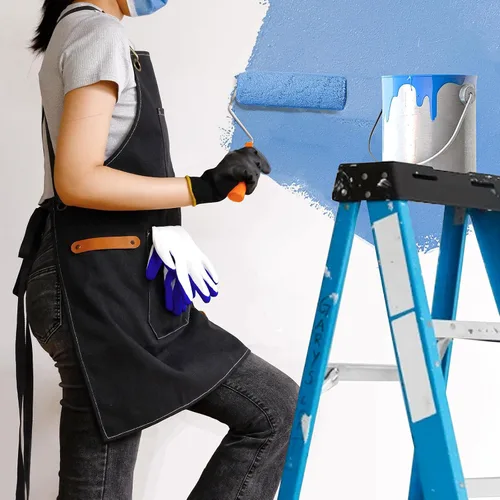 Vista 8 de LZMS Delantal de chef para hombres y mujeres, delantal de trabajo de lona con espalda cruzada con 3 bolsillos grandes, resistente al agua