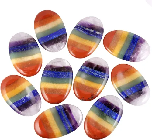 Vista 3 de SUNYIK Piedra tallada a mano con 7 chakras de cristal curativo para el pulgar, piedras pulidas en el bolsillo de la palma con forma ovalada