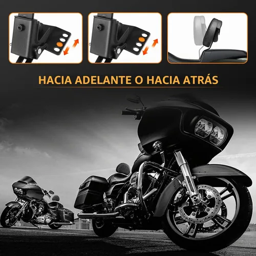 Vista 5 de Respaldo ajustable para conductor de motocicleta con montaje frontal personalizado compatible con modelos Harley Touring Road King Street Glide