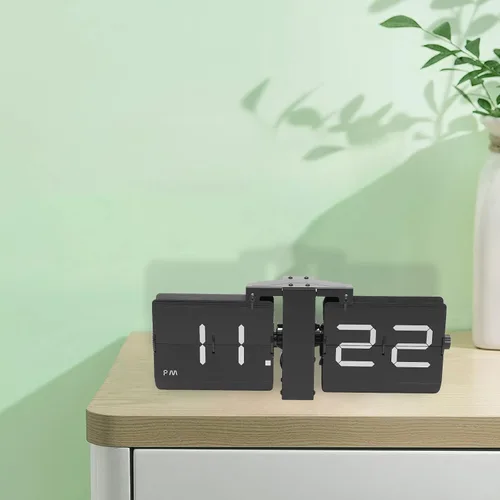 Vista 4 de Reloj abatible de pared y mesa, pantalla digital que funciona con pilas, reloj con mecanismo de giro para salas de estar, dormitorios, 14 x 3.3 x