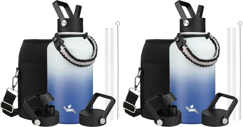 Vista 108 de Konokyo - Botella de agua aislada de acero inoxidable de 18 onzas con tapa con popote