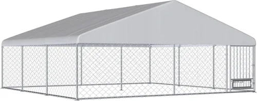 Vista 8 de 10FT x 10FT Outdoor Dog Kennel with Roof, Outside Dog Run Fence with Rotated Dog Bowls, Large Dog House Pen Enclosure with Secure Lock&Textilene Door