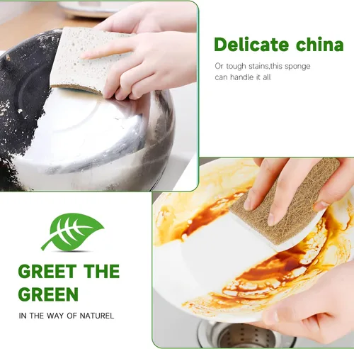Vista 4 de Paquete de 10 esponjas naturales biodegradables para cocina, esponja compostable de celulosa y nuez de coco, esponjas ecológicas de secado rápido