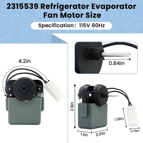 Vista 4 de Motor de ventilador evaporador de refrigerador 2315539 de AMI PARTS - 115 V, 60 Hz - Reemplaza WP2315539 2219689 2225625 W10438708 AP6007247