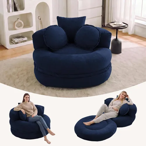 Vista 11 de Boneless Convertible Round Floor Sofa Chair with Expandable Seat, Beige Oversized Lounge Seating, High-density Foam Comfort, Reading Chair, No
