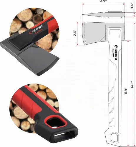 Vista 3 de INTERTOOL Hacha ligera para división de leña de campamento y leña - Hacha pequeña de 14" para cortar madera con mango antideslizante y absorbente