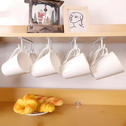 Vista 3 de Soporte para tazas debajo del gabinete, ganchos para tazas debajo del estante, soporte para tazas de café, estante de almacenamiento para tazas