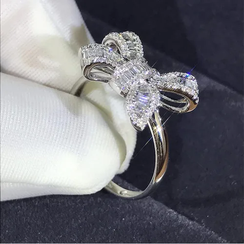 Vista 5 de Anillo de plata de ley 925 brillante con piedras preciosas de diamantes de circonita cúbica, anillo de mariposa de diamantes de circonita cúbica