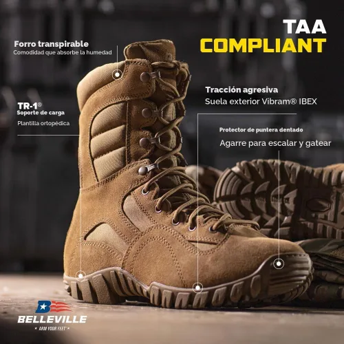 Vista 6 de Belleville Khyber TR550 8" Tactical Boots for Men, AR 670-1 Compliant Coyote