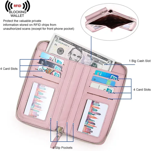 Vista 4 de S-ZONE - Bolso cruzado para mujer, de cuero sintético de PU, con bloqueo RFID, para teléfono celularbilletera