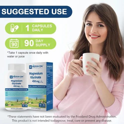Vista 7 de Glicinato de magnesio de alta absorción 450 mg para apoyo al sueño, relajación muscular y salud inmunológica, sin OMG, sin gluten, 90 cápsulas