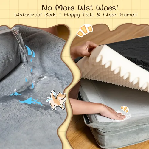 Vista 4 de Cama ortopédica para perros – Espuma de jaula de huevos de gran soporte, interior 100% impermeable, fácil de limpiar, funda extraíble, resistente