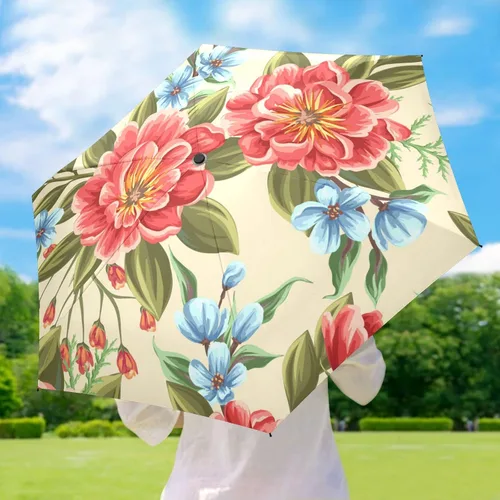 Vista 6 de QwThum Sombrilla de viaje plegable compacta con protección UV para 99% de protección UV, resistente al viento, a prueba de lluvia, pequeña luz a